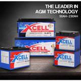 X-Cell 100Ah AGM Battery Deep Cycle 12v Marine Solar Camping Glass Matt 4WD Volt
