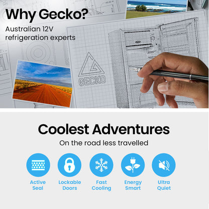GECKO 95L Portable Upright Fridge and Freezer, 12V/24V for Camping, Caravans, Black
