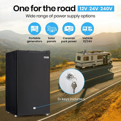 GECKO 95L Portable Upright Fridge and Freezer, 12V/24V for Camping, Caravans, Black