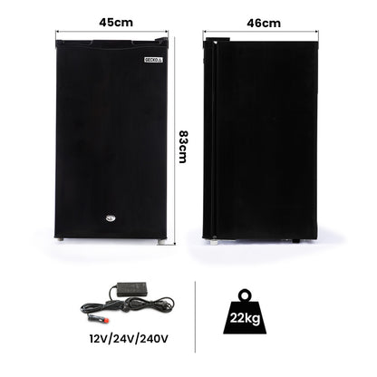 GECKO 95L Portable Upright Fridge and Freezer, 12V/24V for Camping, Caravans, Black