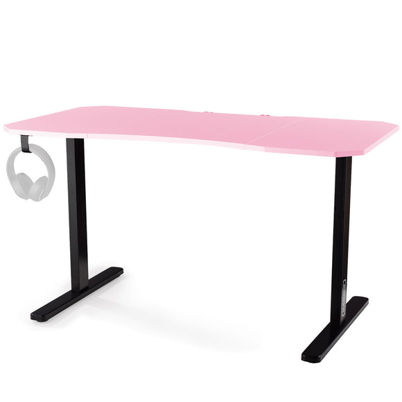 OVERDRIVE Gaming PC Desk Carbon Fiber Style, Pink and Black, with Headset Holder, Gaming Mouse Pad
