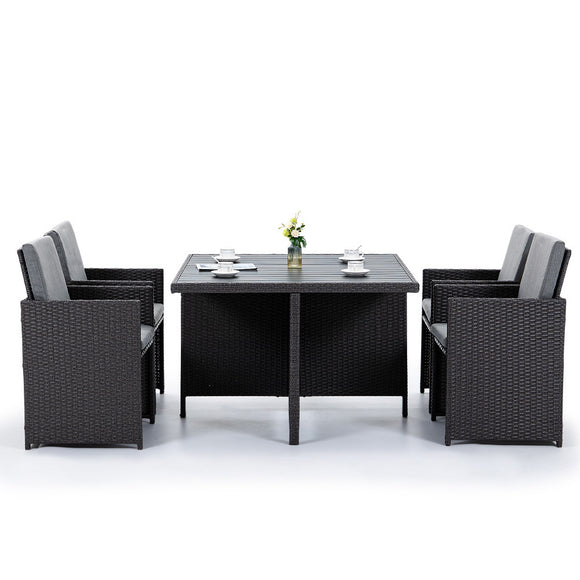LONDON RATTAN Outdoor Dining Table 5 Piece Furniture Wicker Set, Grey