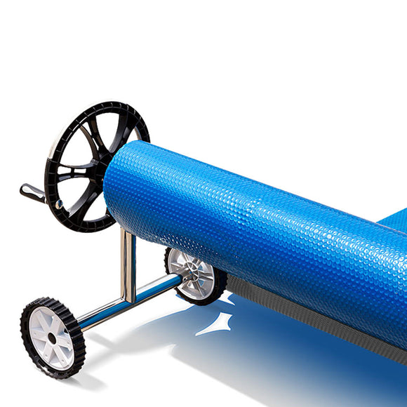 AURELAQUA Solar Swimming Pool Cover + Roller Wheel Adjustable 400 Bubble 7.5x3.2