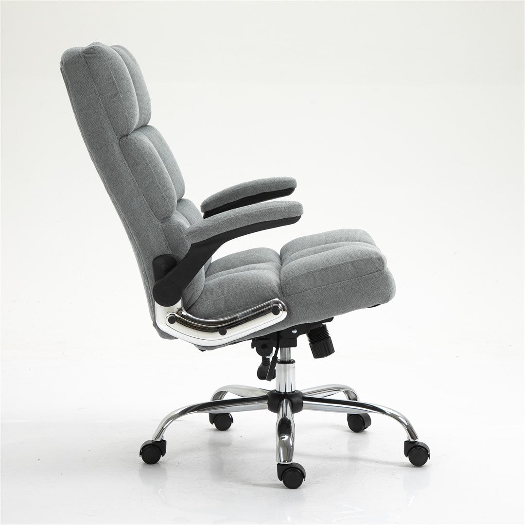 Office Chair Soft Linen Home Ergonomic Swivel Adjustable Tilt Angle and Flip-up Arms