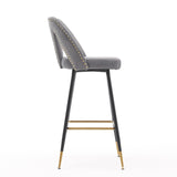 2x Velvet Bar Stool Gold Metal Legs Barstool Kitchen Nailhead Dining Chair