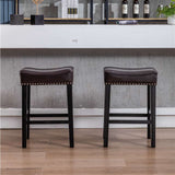 2x Wooden Legs Saddle Bar Stools Backless Leather Padded Counter Chairs 66cm Height