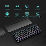 Royal Kludge RK61 Wired Dual Mode Hot Swappable Mechanical Keyboard Black (Blue Switch)