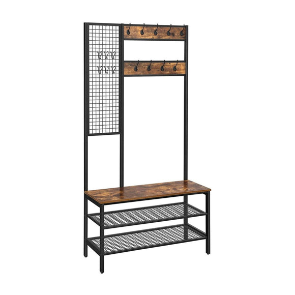 VASAGLE Coat Rack Stand with Grid Wall 185 cm Rustic Brown HSR98BX