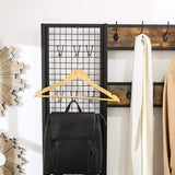 VASAGLE Coat Rack Stand with Grid Wall 185 cm Rustic Brown HSR98BX