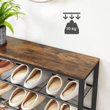 VASAGLE Shoe Rack Shoe Storage Organiser with 4 Mesh Shelves Rustic Brown and Black LBS15BX