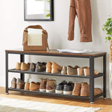 VASAGLE Shoe Bench Rack with 2 Shelves Rustic Brown and Black LBS078B01