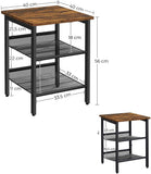 VASAGLE Side Table Nightstand End Table with 2 Adjustable Mesh Shelves Rustic Brown and Black LET23X