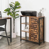 VASAGLE Storage Cabinet Cupboard Multipurpose Cabinet 3 Shelves and a Cabinet with Door Rustic Brown and Black LSC74BX