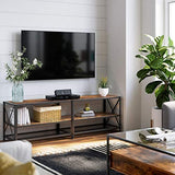 VASAGLE TV Cabinet Stand Lowboard for TVs up to 60 Inches with Shelves Steel Frame Vintage Brown/Black LTV094B01