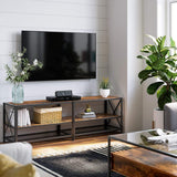 VASAGLE TV Cabinet Stand Lowboard for TVs up to 70 Inches with Shelves Steel Frame Vintage Brown/Black LTV095B01