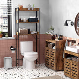 VASAGLE Toilet Shelf Bathroom Shelf Washing Machine Shelf with 3 Open Shelves Space Vintage Brown Black BTS002B01