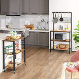 VASAGLE Kitchen Shelf on Wheels Serving Trolley with 3 Shelves Metal Frame with 6 Hook Rustic Brown KKS60XV1