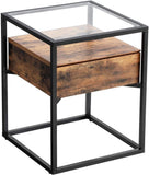 VASAGLE Side Table Tempered Glass End Table with Drawer and Shelf Rustic Brown and Black LET04BX