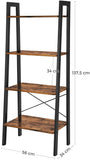 VASAGLE Ladder Shelf 4-Tier Industrial Storage Rack for Living Room Rustic Brown and Black LLS44X