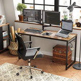 VASAGLE Computer Desk Writing Desk with 8 Hooks Rustic Brown and Black LWD59X