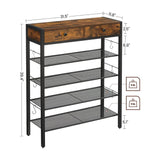 VASAGLE INDESTIC Shoe Rack Organizer 2 Drawers and 4 Shelves Industrial Rustic Brown and Black
