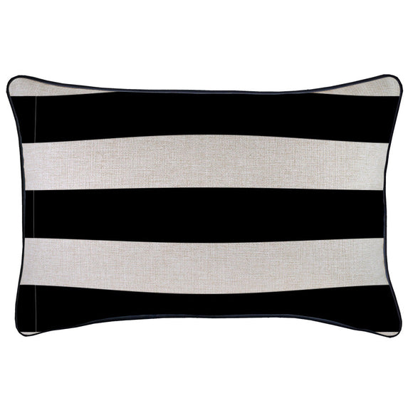 Cushion Cover-With Black Piping-Deck Stripe Black / Natural Base-35cm x 50cm