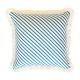 Cushion Cover-Coastal Fringe Natural-Side Stripe Teal-45cm x 45cm