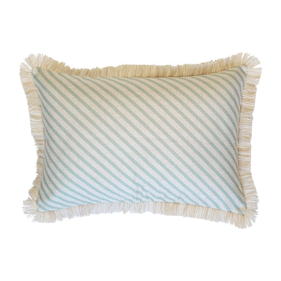 Cushion Cover-Coastal Fringe Natural-Side Stripe Seafoam-35cm x 50cm