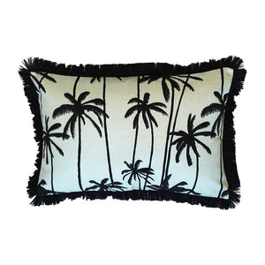 Cushion Cover-Coastal Fringe Black-Tall Palms Seafoam-35cm x 50cm