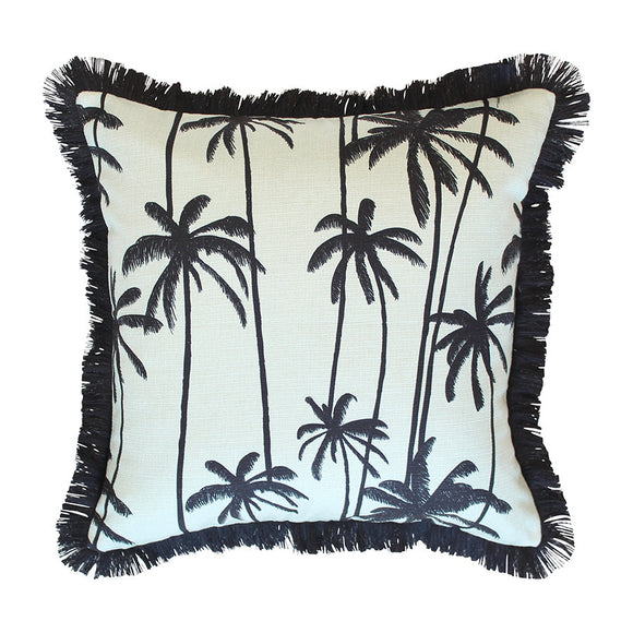 Cushion Cover-Coastal Fringe Black-Tall Palms Seafoam-60cm x 60cm