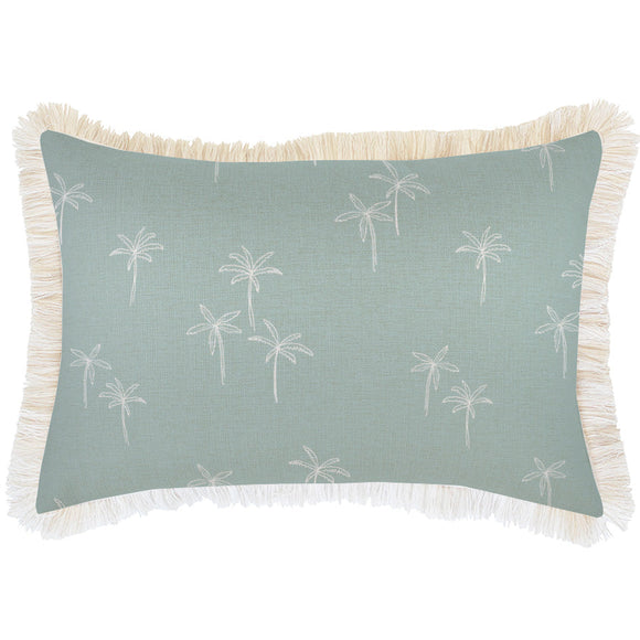 Cushion Cover-Coastal Fringe Natural-Palm Cove Seafoam-35cm x 50cm