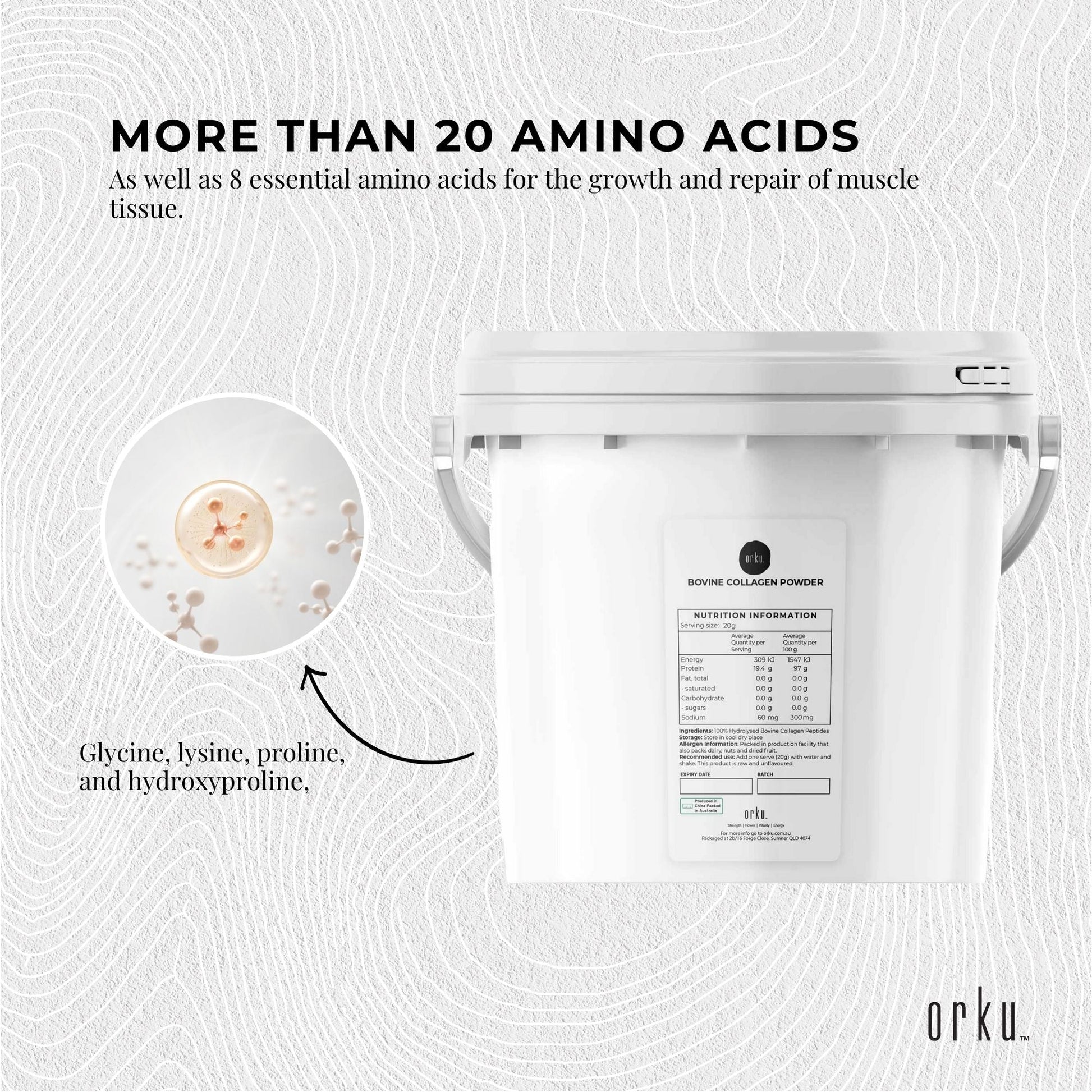 2.5Kg Collagen Peptide Powder Bucket - Bovine Protein Peptide Supplement Unflavoured

Boost your body's collagen production with our 2.5 kg Collagen Powder Bucket. Made from high-quality bovine protein peptides, this unflavored supplement provides essential amino acids for stronger, healthier hair, skin, nails, and joints. With no added flavours, you can easily mix it into your favorite drinks or foods.