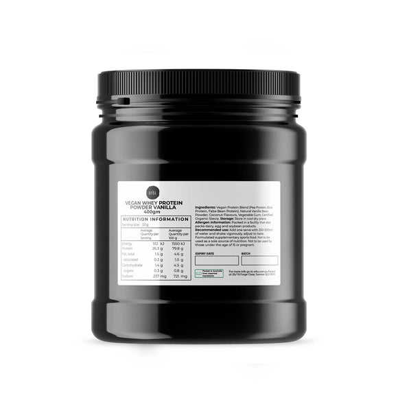400g Vegan Whey Protein Powder Blend - Vanilla Plant WPI/WPC Supplement Jar