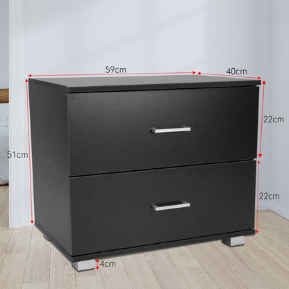 Sarantino Bedside Table Cabinet Storage Chest 2 Drawers - Black