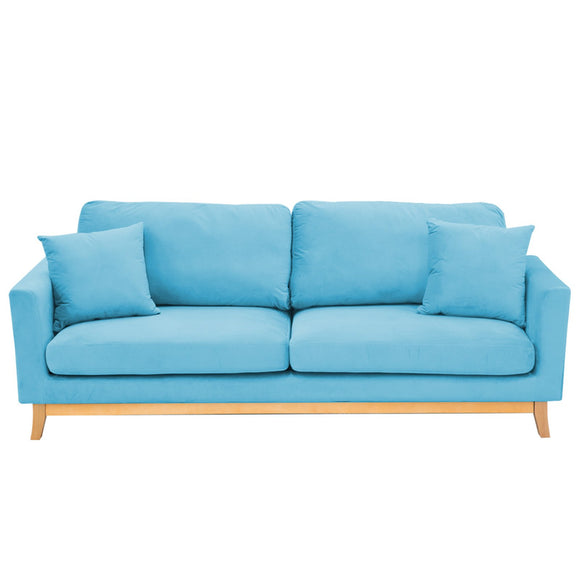 Sarantino 3 Seater Faux Velvet Wooden Sofa Bed Couch Furniture - Blue