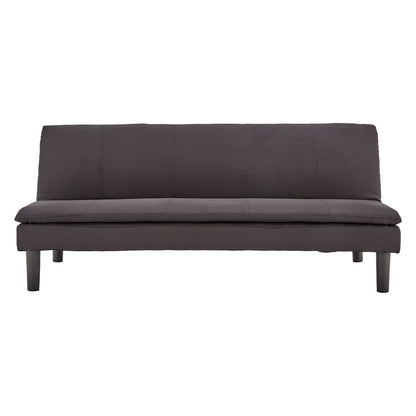 A black faux linen fabric sofa bed with a wooden frame and wooden legs, displayed against a white background.
