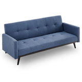 Sarantino Tufted Faux Linen 3-Seater Sofa Bed with Armrests - Blue