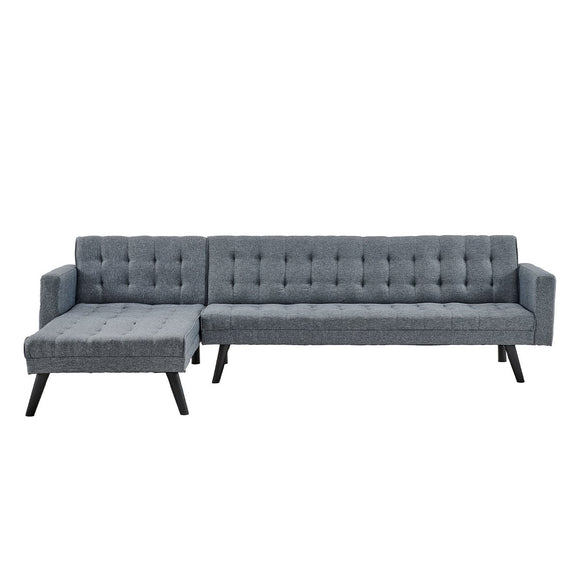 Sarantino 3-Seater Corner Wooden Sofa Bed Lounge Chaise Sofa  Grey