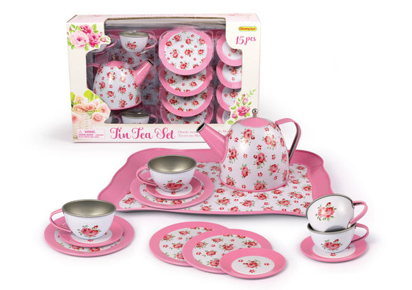 PINK ROSE TIN TEA SET 15PCS