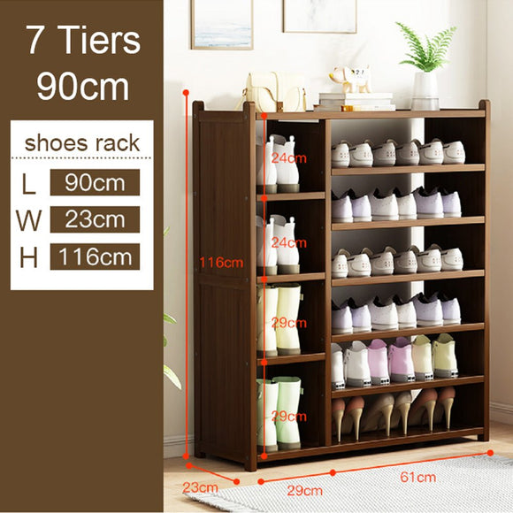 7 Tier Tower Bamboo Wooden Shoe Rack Boot Shelf Stand Storage Organizer
