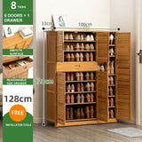 8 Tier Bamboo Large Capacity Storage Shelf Shoe Rack Cabinet 6 Doors 1 Drawer