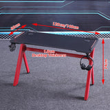 120cm RGB Gaming Desk Home Office Carbon Fiber Led Lights Game Racer Computer PC Table Y-Shaped Red