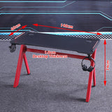 140cm RGB Gaming Desk Home Office Carbon Fiber Led Lights Game Racer Computer PC Table Y-Shaped Red