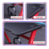 140cm RGB Gaming Desk Home Office Carbon Fiber Led Lights Game Racer Computer PC Table Y-Shaped Red