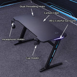 120cm RGB Embeded Gaming Desk Home Office Carbon Fiber Led Lights Game Racer Computer PC Table Z-Shaped Black