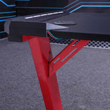 140cm RGB Gaming Desk Home Office Carbon Fiber Led Lights Game Racer Computer PC Table Z-Shaped Red