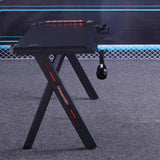 120cm RGB Gaming Desk Home Office Carbon Fiber Led Lights Game Racer Computer PC Table Y-Shaped Black