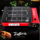 Portable Gas Stove Burner Butane BBQ Camping Gas Cooker With Non Stick Plate Red with Fish Pan and Lid