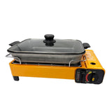 Portable Gas Stove Burner Butane BBQ Camping Gas Cooker With Non Stick Plate Orange without Fish Pan and Lid