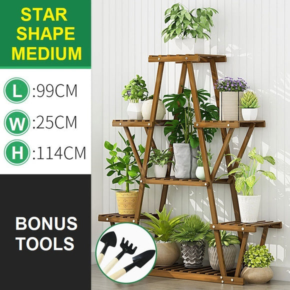STAR Shape Bamboo Plant Stand Supplier Multi Tier Flower Rack for Indoor Outdoor Medium